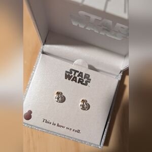Star Wars Disney BB-8 Gem Silver Plated Stud Earrings NIB